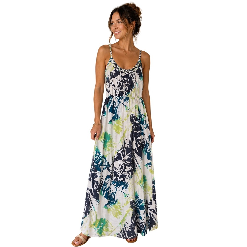 Sonoma Tropical Breeze Maxi Dress Womens Size M Braided Racerback